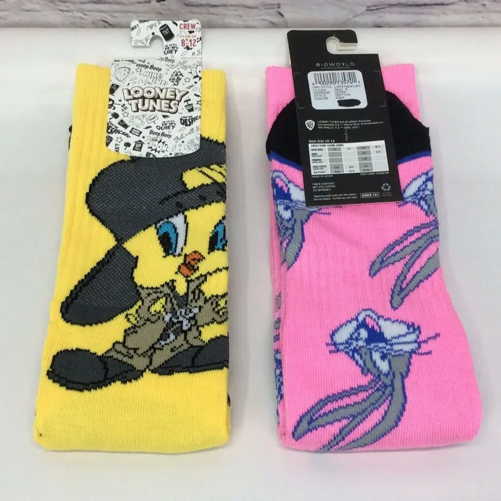 Looney Tunes BioWorld Crew Socks Men's Sz 10-13 Tweety Bird Bugs Bunny Colorful